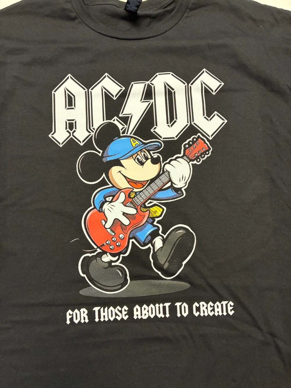 AC/DC  featuring Mickey Mouse About to Create White/black Adult T-shirt